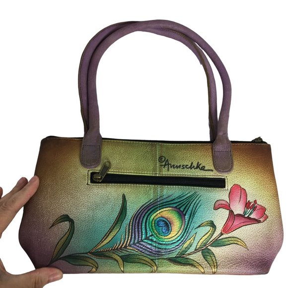 Anuschka  NEVER USED Handpainted Leather Shoulder Bag Floral Peacock - Picture 2 of 10